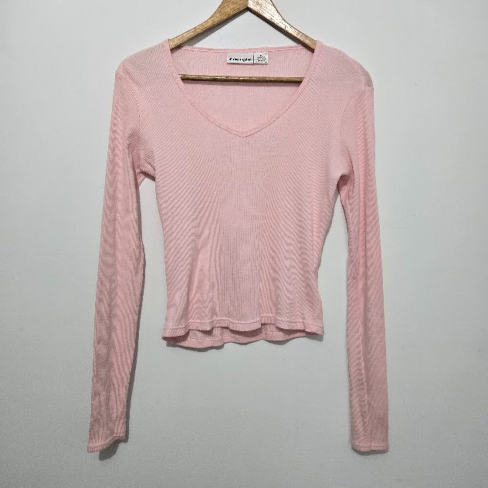 Energie Y2K Vintage Ribbed Knit Long Sleeve Top Size M Pink 90s Preppy Stretch
